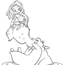 Dibujo para colorear : Niño Tarzán y el Hipopotamo