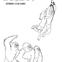 Dibujo para colorear : Tarzán y Jane con los gorilas