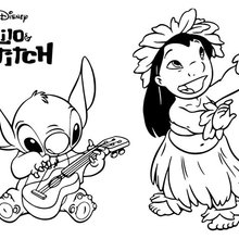 Dibujo para colorear : Lilo y Stitch con el ukulele