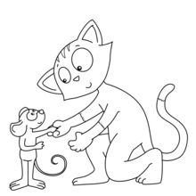 Dibujo para colorear : Gato y el ratón enamorados