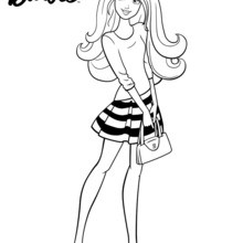 Dibujo para colorear : Barbie lleva un falda rayada