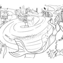 Dibujo para colorear : BARBIE en el remolino infernal de la sirena Eris