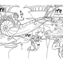 Dibujo para colorear : la SIRENA ERIS en su carro submarino