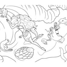 Dibujo para colorear : MERLIAH de humana con sus amigos del mar