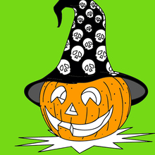 Dibujo para colorear : halloween: calabaza con sombrero