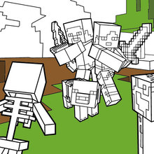 Dibujo para colorear : Luchar todos los mulas en Minecraft