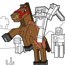 Dibujo para colorear : Montar un caballo hasta el horizonte de Minecraft