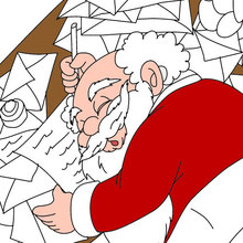 Dibujo para colorear : Papa Noel cansadisimo con sus cartas de navidad