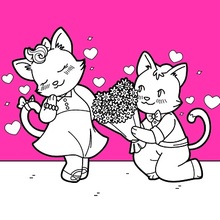Dibujo para colorear : Gatos enamorados