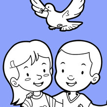 Dibujo para colorear : Amigos y una paloma de paz