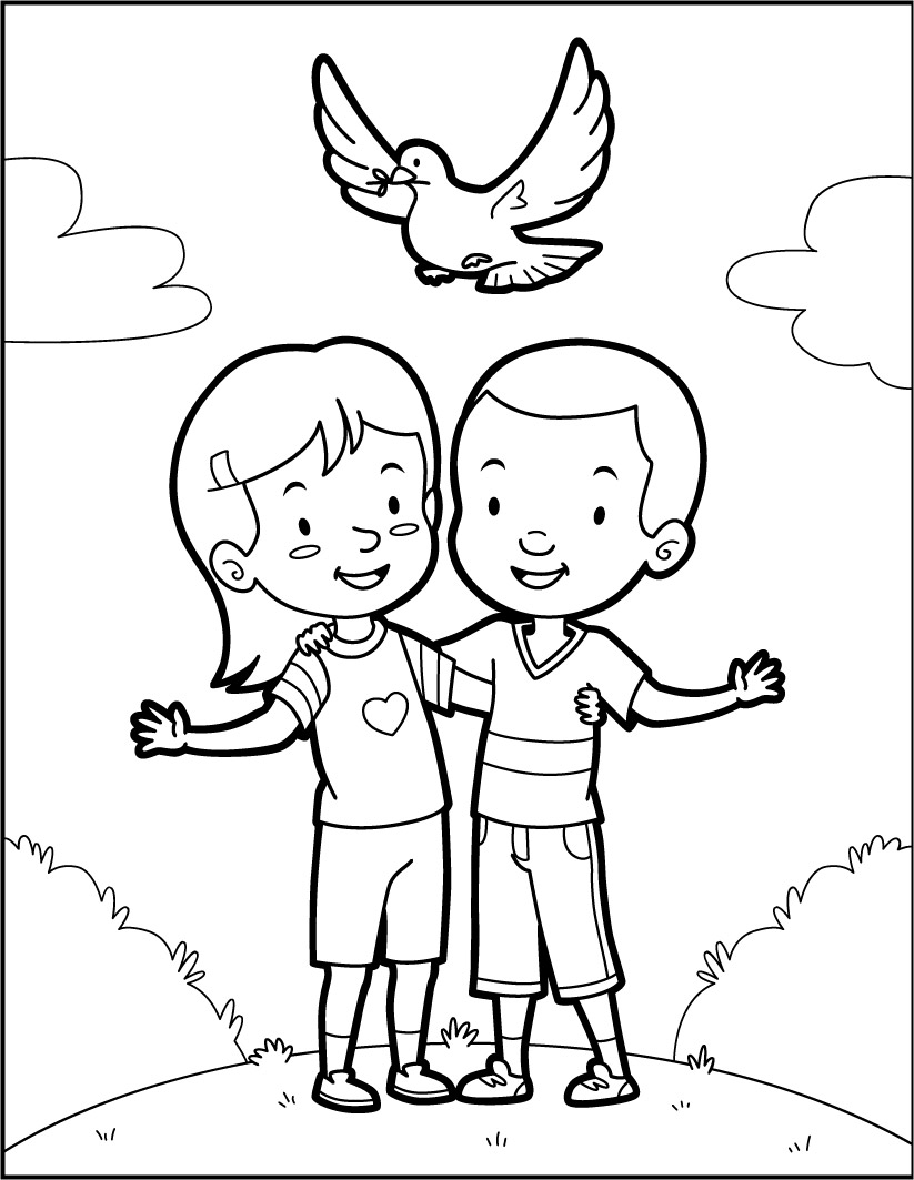 Dibujos para colorear amigos y una paloma de paz 