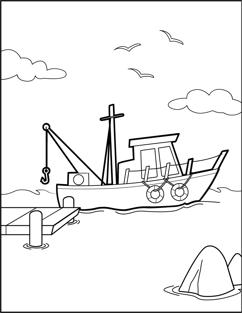 Dibujos para colorear barco en los muelles 