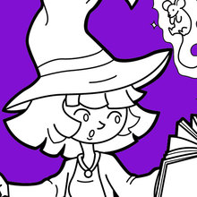 Dibujo para colorear : La bruja de Halloween practica magia