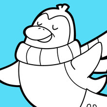 Dibujo para colorear : Pingüino deslizándose sobre el hielo