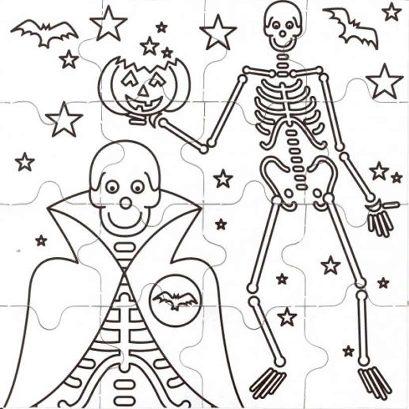 Dibujos para colorear halloween: esqueleto y fantasma 