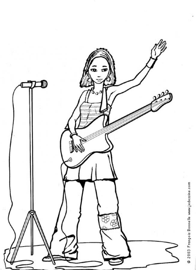 Dibujos para colorear la cantante con su guitarrá 