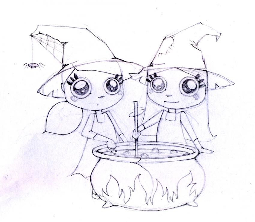 Dibujos para colorear las brujas gemelas 