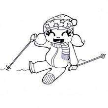 Dibujo para colorear : una niña con sus palos de esqui