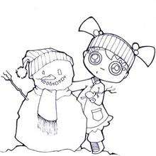 Dibujo para colorear : Andrea con su muñeco de nieve