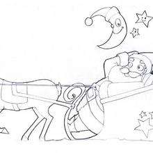 Dibujo para colorear : El Papá Noel con su trineo