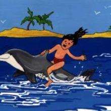Ilustración : Delfín con niño