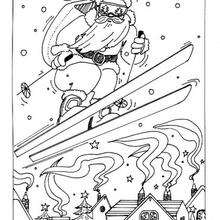 Dibujo para colorear : Papa Noel esquiando