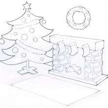 Dibujo para colorear : Arbol de Navidad con la chimenea