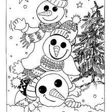 Los 3 muñecos de nieve - Dibujos para Colorear y Pintar - Dibujos para colorear FIESTAS - Dibujos para colorear de NAVIDAD - Colorear dibujos MUÑECOS DE NAVIDAD 