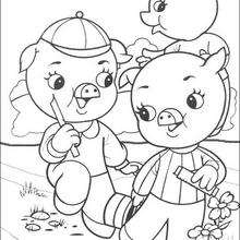 Dibujo de los 3 cerditos hablando - Dibujos para Colorear y Pintar - Dibujos de CUENTOS para colorear - Dibujos de los 3 CERDITOS para colorear