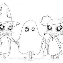 Dibujo para colorear : Las brujas y el fantasma de halloween