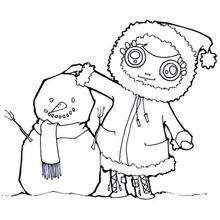 Dibujo para colorear : Andrea y el muñeco de nieve