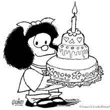 Dibujo de Mafalda cumpleaños - Dibujos para Colorear y Pintar - Dibujos para colorear PERSONAJES - PERSONAJES COMIC para colorear - Dibujos para colorear MAFALDA