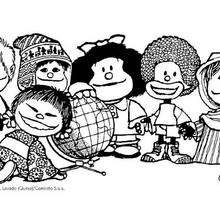 Dibujo de Mafalda y los niños - Dibujos para Colorear y Pintar - Dibujos para colorear PERSONAJES - PERSONAJES COMIC para colorear - Dibujos para colorear MAFALDA
