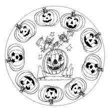 Dibujo para colorear : Mandala Calabazas de Halloween