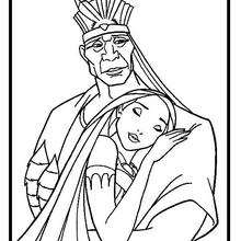 Dibujo para colorear : Pocahontas con su Papá