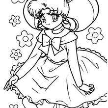 Dibujo para colorear : Sailor Moon con flores