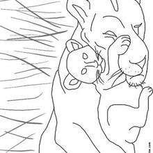 Dibujo de leona con su cachorro - Dibujos para Colorear y Pintar - Dibujos para colorear ANIMALES - Dibujos ANIMALES SALVAJES para colorear - Dibujos ANIMALES DE LA SABANA para colorear - Colorear LEON 